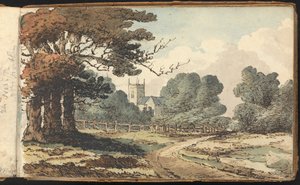 Album of Landscape and Figure Studies: Rural Scene with Church by Thomas Bradshaw