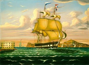 Packet Ship Passing Castle Williams, New York Harbor by Thomas Chambers