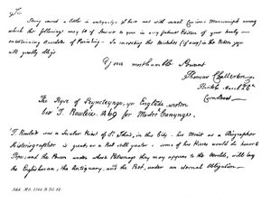 Part of a Letter from Thomas Chatterton to Horace Walpole by Thomas Chatterton