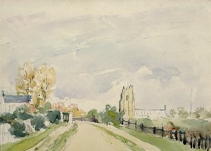 Suffolk Landscape, a Wide Road with a Small House, a Church and Trees