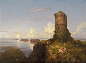 Italian Coast with Tower Ruin. 1838 by Thomas Cole