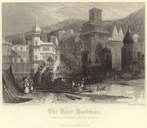 The Ghat in Hurdwar with Hindus Bathing in the Ganges by Thomas Colman Dibdin