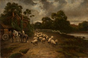 Genre Scene with a Flock of Sheep by Thomas Creswick