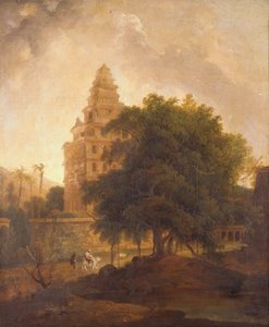 Travellers on a Path by the Kalyan Mahal, Gingee, Tamil Nadu by Thomas Daniell