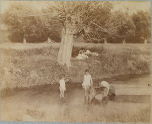 Three Children and a Dog Playing in the Creek, July 4, 1883 by Thomas Eakins