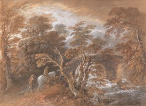 Hilly Landscape with Figures Approaching a Bridge by Thomas Gainsborough