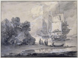 Coastal Scene with Figures and Ships