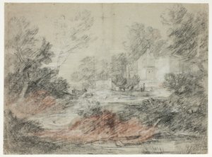Landscape with Buildings by a Stream