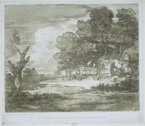 Landscape with a Wagon Pulled by Horses along a Waterside and Forest Edge