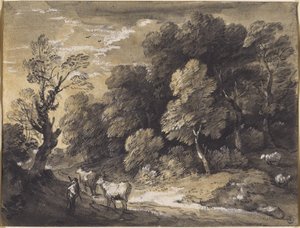 Wooded Landscape with Herdsman and Cattle, c.1775-80 by Thomas Gainsborough