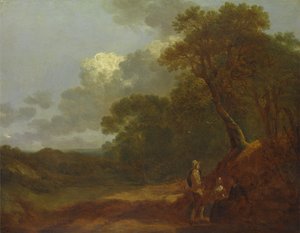 Wooded Landscape with a Man Talking to Two Seated Women