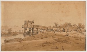 A Selection of Twenty of the Most Picturesque Views in Paris: The Watermill above the Bridge at Charenton by Thomas Girtin