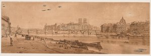 A Selection of Twenty of the Most Picturesque Views in Paris: View of Pont Neuf, part of the Louvre, Notre Dame, and the College of Four Nations by Thomas Girtin