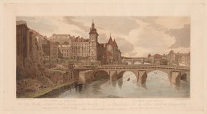 A Selection of Twenty of the Most Picturesque Views in Paris: View of Pont au Change, the City Theatre, Pont Neuf, Conciergerie Prison, &c taken from Pont Notre Dame