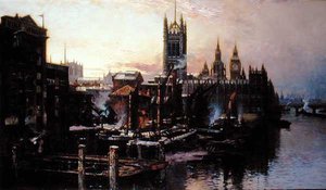 View of the Houses of Parliament from the River Thames, London