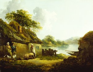 A Gypsy Family Outside a Barn in a Landscape by Thomas Hand