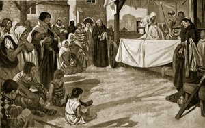 The performance of an early mystery play, illustration from 