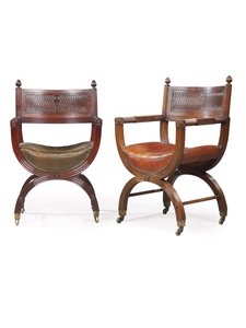 Late Victorian Mahogany X-Frame Armchair, attributed to Marsh, Jones & Cribb, after a design by Thomas Hope, c.1880