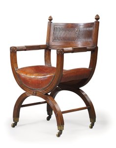 Late Victorian Mahogany X-Frame Armchair, c.1880