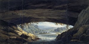 Interior of the cave at Porth yr Ogof by Thomas Hornor