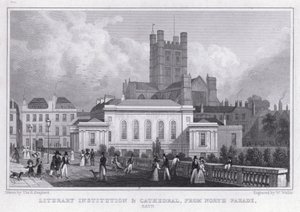 Literary Institution and Cathedral, from North Parade, Bath by Thomas Hosmer Shepherd