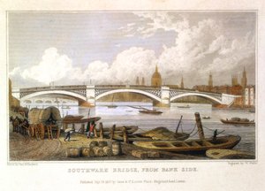 Southwark Bridge from Bank Side, London by Thomas Hosmer Shepherd