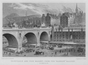 Vegetable and Fish Market, from the Rainbow Gallery, Edinburgh by Thomas Hosmer Shepherd