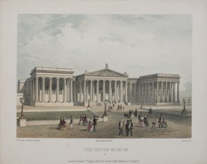 View of the British Museum, with visitors walking outside by Thomas Hosmer Shepherd