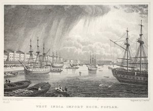 West India Docks, Isle of Dogs, from London and its Environs in the Nineteenth Century by Thomas Hosmer Shepherd