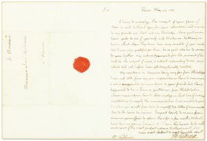 Autograph Letter Signed as United States Ambassador to France, to Giovanni Fabbroni, Paris, 24 May 1789