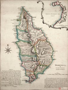Colour Map of Dominica with Detailed Geographical Observations, c.1760 by Thomas Jefferys