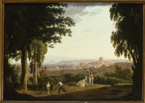 Elegant Figures on a Hillside with a Distant View of Rome
