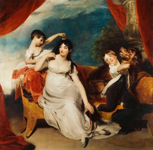 Group Portrait of Mrs. Henry Baring and Two of Her Children and a Large Dog, a Landscape Beyond