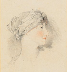 Portrait head of Mrs Jens Wolff, in profile to the right, wearing a turban by Thomas Lawrence