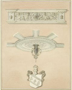 Details of room in the Law Library, including central ceiling pendant and cornice by Thomas Leeson the Elder Rowbotham