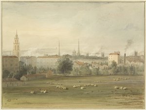 Near Stokes Croft with a view of Bristol skyline (site of Sadler and Clayfield