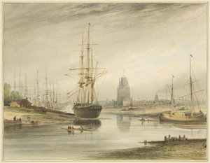 View looking up the river, taken from below the Rope Walk and Wapping, c.1804 by Thomas Leeson the Elder Rowbotham