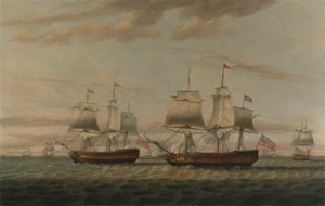 An Indiaman and a Two Decker Hove to, Said to be Thomas Dumar, Esq. in H.M. Ship 