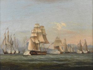 HMS Spartan & French Frigates: Beginning of the Action, 3rd May 1810 (Bay of Naples) by Thomas Luny