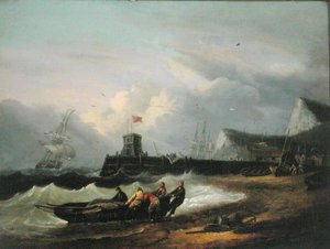 Hauling a Boat Ashore off Dover Harbour by Thomas Luny