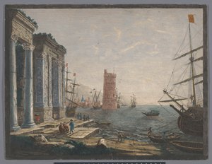 View of a Harbor with Ships and Boats on the Water by Thomas Major