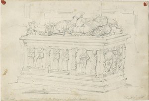 Seighford Church - Tomb of William and Mercy Bowyer: pencil drawing
