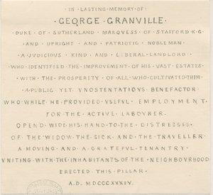 Trentham - Inscription on Monument to Duke of Sutherland by Thomas Peploe Wood