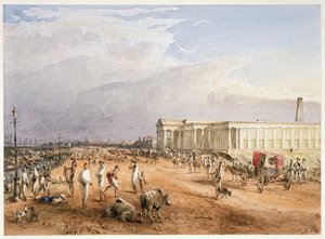 The new Mint on the Strand, from the south, with shipping beyond by Thomas Prinsep