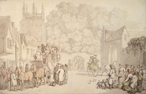A Coach Preparing to Leave Canterbury Gate, Christ Church, Oxford by Thomas Rowlandson