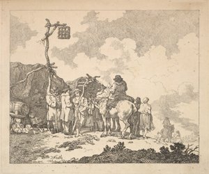 A Fair - A Group of Gypsies - Men and Women in Rustic Clothes in Front of Two Makeshift Tents, 1786 by Thomas Rowlandson