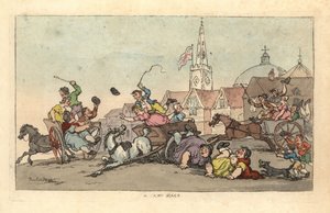 A Cart Race in an English Town with an Accident in the Foreground by Thomas Rowlandson