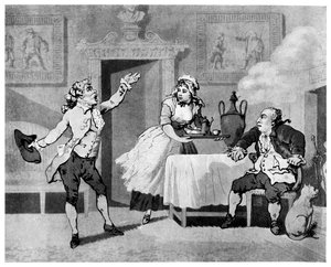 Actor reciting to a manager by Thomas Rowlandson