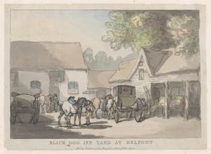 Black Dog Inn Yard at Belfont by Thomas Rowlandson