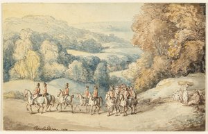 Cavalry on the March (recto); Fragment of Sketch of Horse (verso) by Thomas Rowlandson
